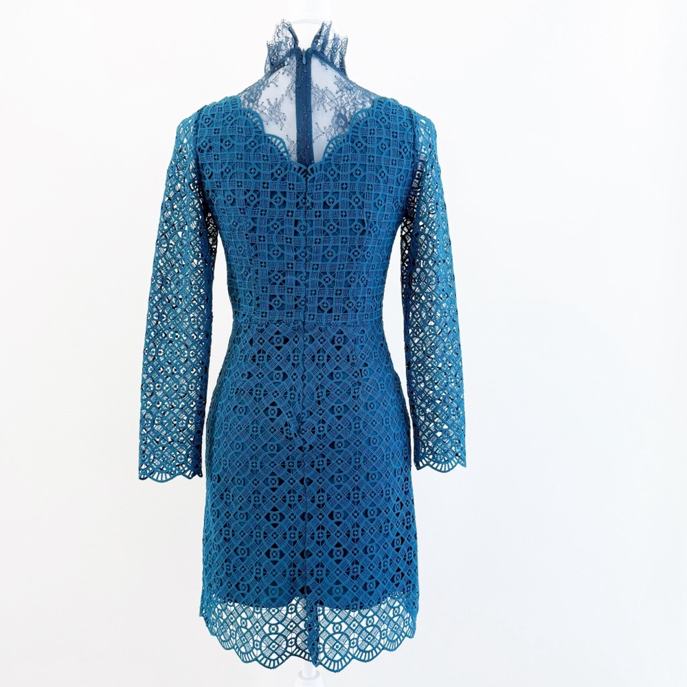 SANDRO BARTSIE TEAL LACE SHEER LONG SLEEVE MIDI DRESS - Picture 3 of 17